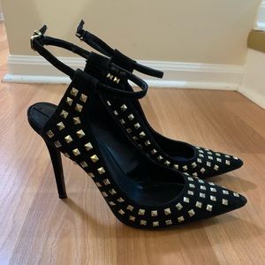 Studded black suede heels